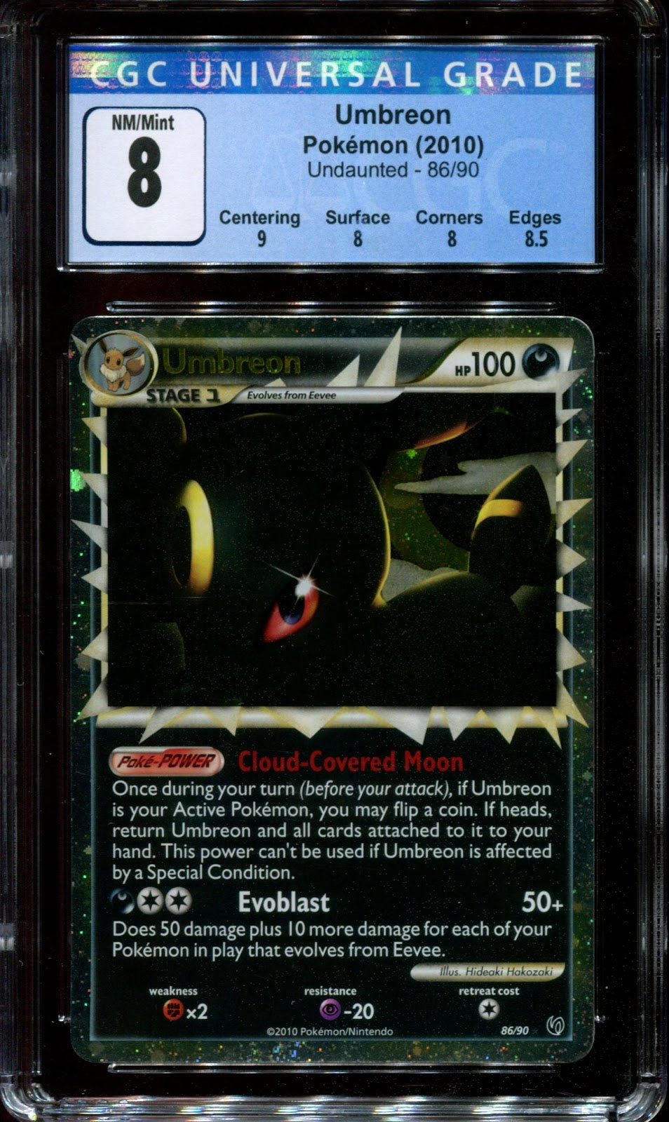 Umbreon Undaunted 86/90 Pokemon Prime Ultra Rare Holo 2010 Foil NM/Mint CGC 8