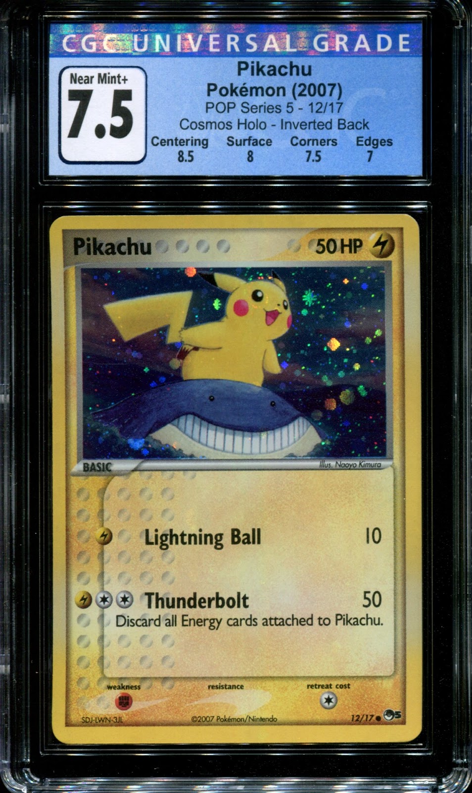 Pikachu POP Series 5 Promo 12/17 Pokemon 2007 Holo Inverted Back Error CGC 7.5