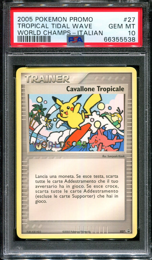 Tropical Tidal Wave Nintendo Promo 027 Pokemon 2005 Worlds Stamp Italian PSA 10