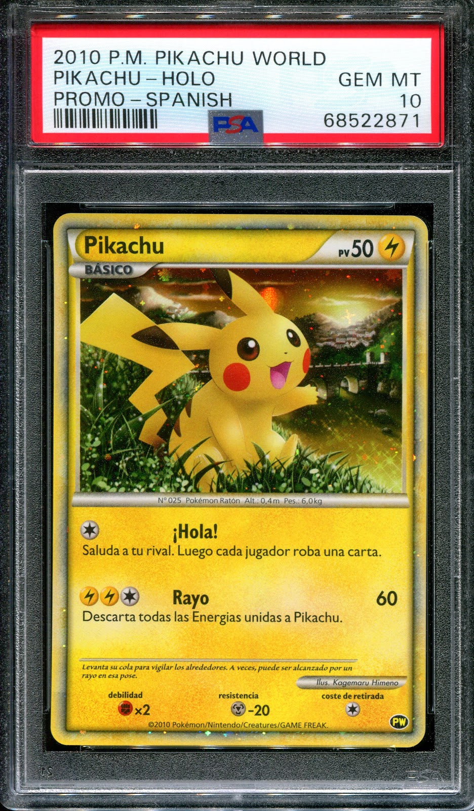 Pikachu World Collection 2010 PW Pokemon Promo Holo Japanese Back Spanish PSA 10