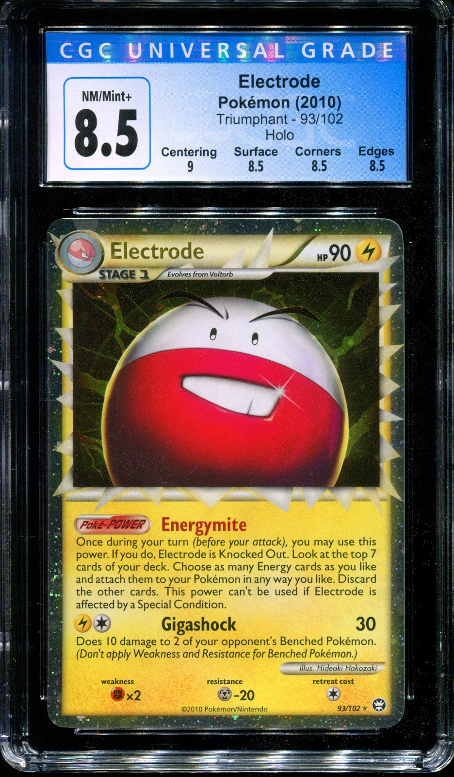 Electrode Triumphant 93/102 Pokemon Prime Ultra Rare Holo 2010 Foil CGC 8.5