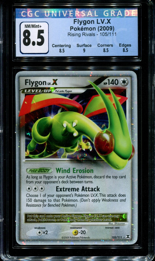 Flygon LV.X Rising Rivals 105/111 Pokemon Ultra Rare Holo 2009 Foil CGC 8.5