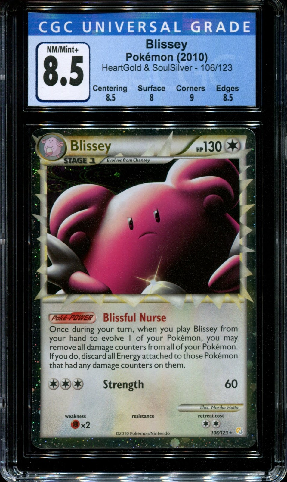 Blissey HeartGold & SoulSilver 106/123 Pokemon Prime Rare Holo 2010 Foil CGC 8.5