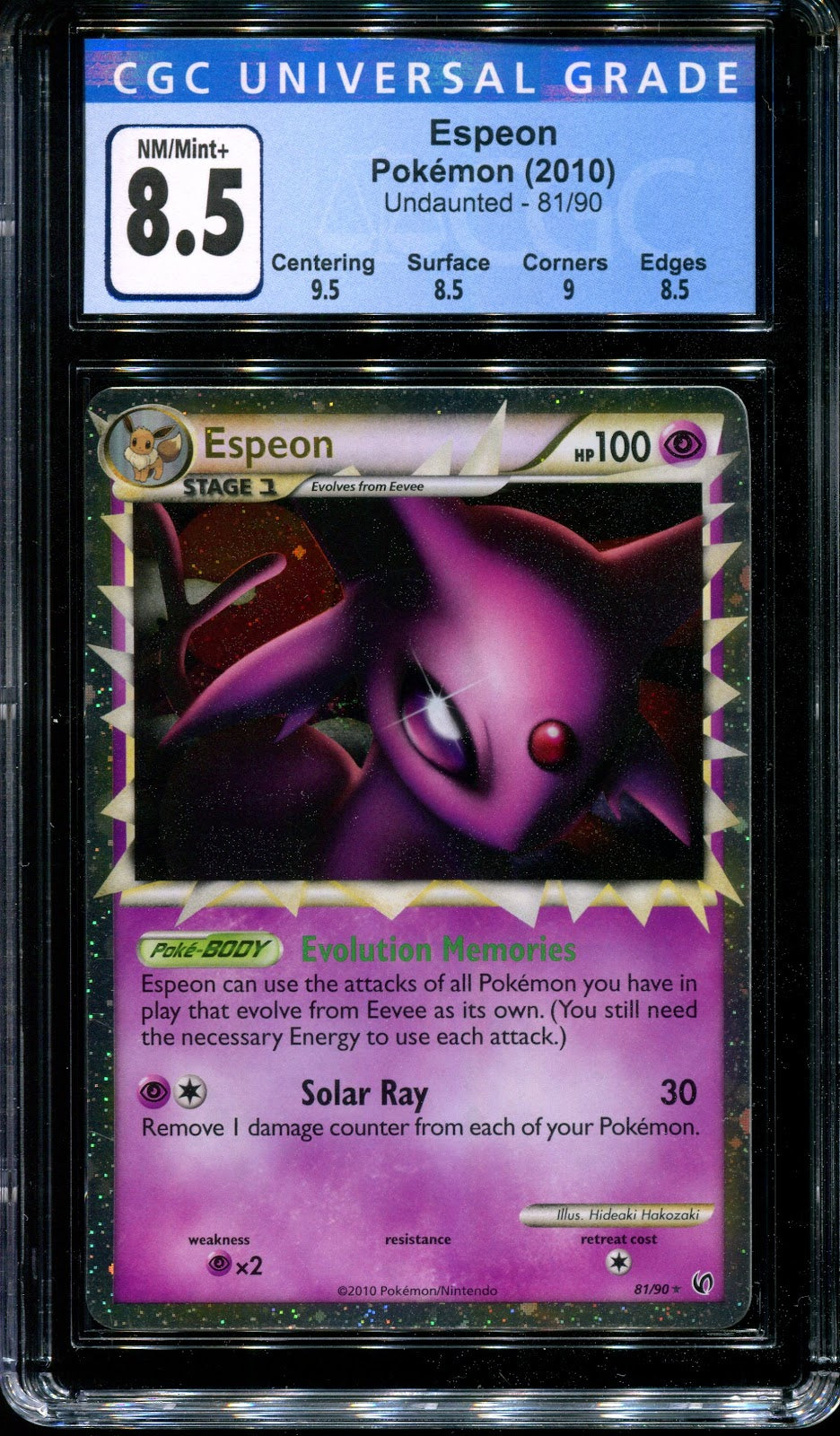 Espeon Undaunted 81/90 Pokemon Prime Ultra Rare Holo 2010 Foil NM/Mint+ CGC 8.5