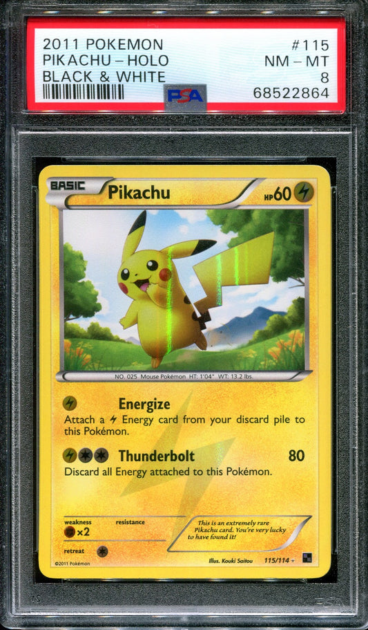 Pikachu Black & White 115/114 Pokemon BW Secret Ultra Rare Holo 2011 Foil PSA 8