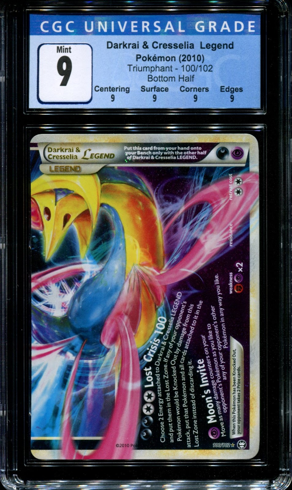 Darkrai & Cresselia LEGEND Triumphant 100/102 Pokemon Holo Bottom Half CGC 9