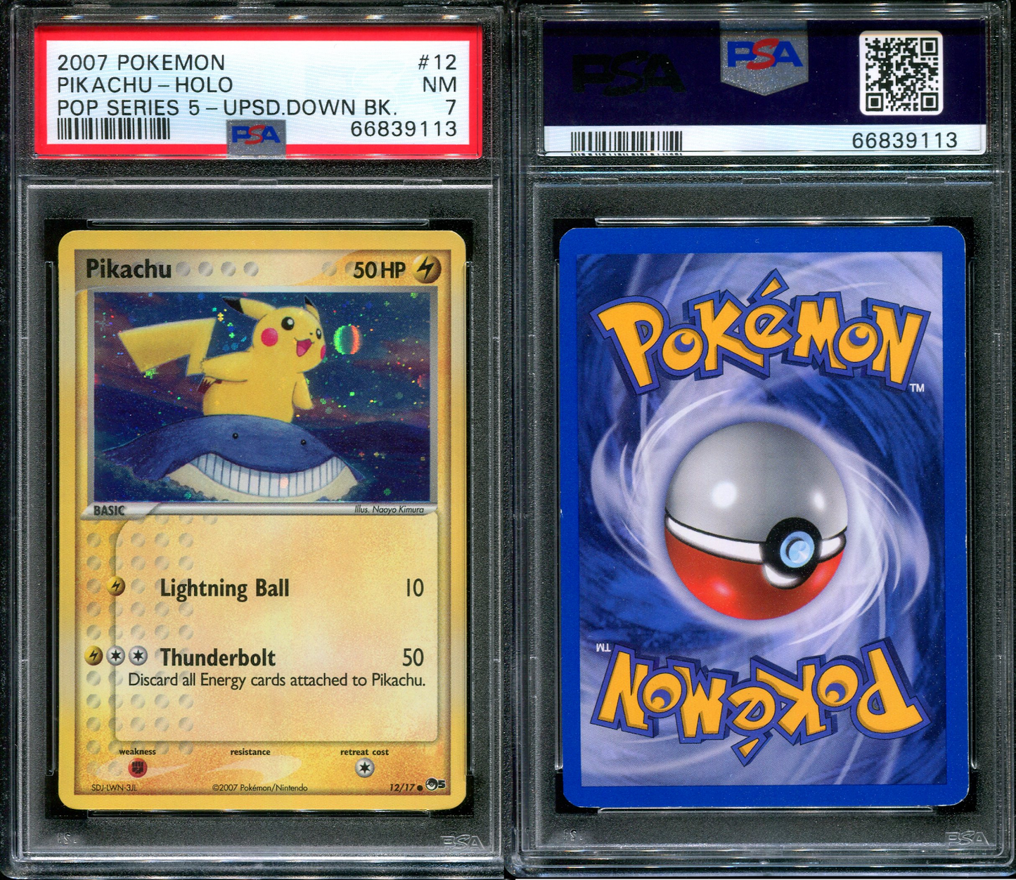 Pikachu POP Series 5 Promo 12/17 Pokemon 2007 Holo Upside Down Back Error PSA 7