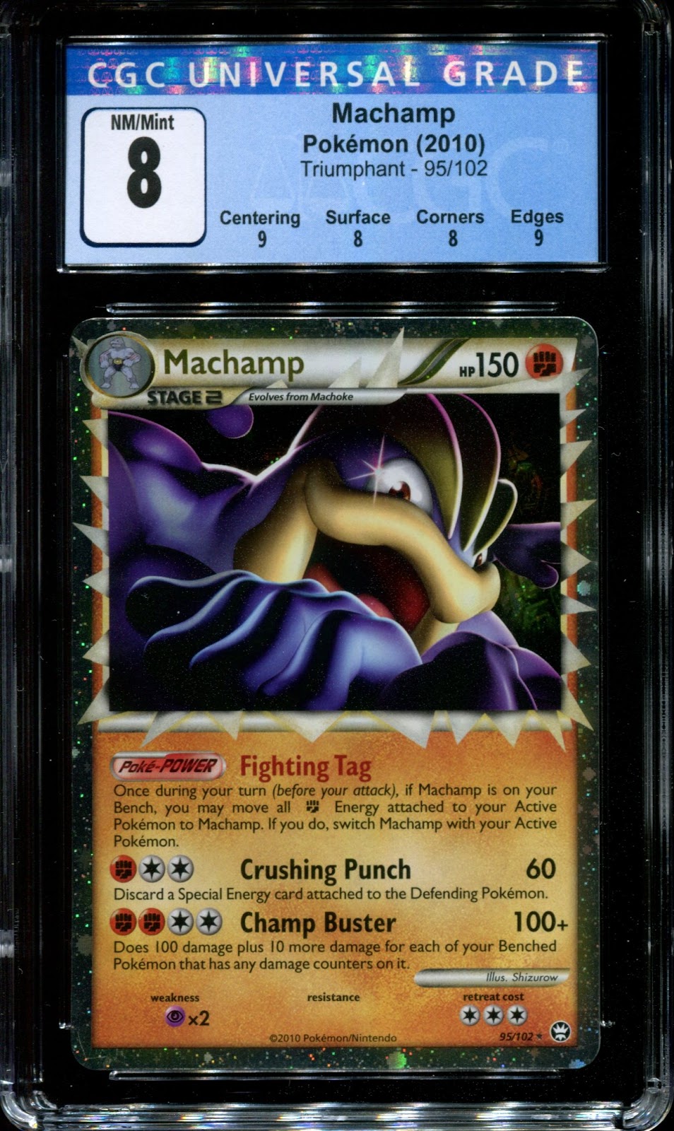 Machamp Triumphant 95/102 Pokemon Prime Ultra Rare Holo 2010 Foil NM/Mint CGC 8