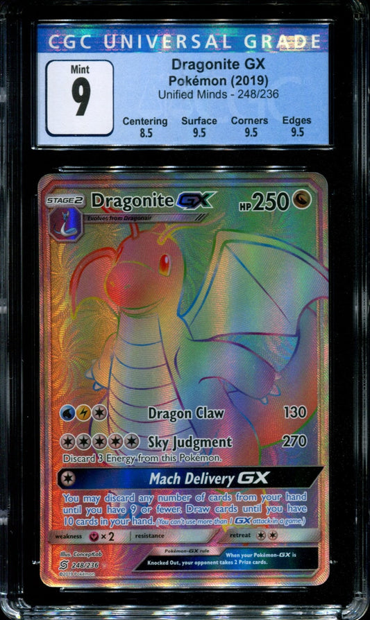 Dragonite-GX Unified Minds 248/236 Pokemon Rainbow Hyper Secret Rare 2019 CGC 9