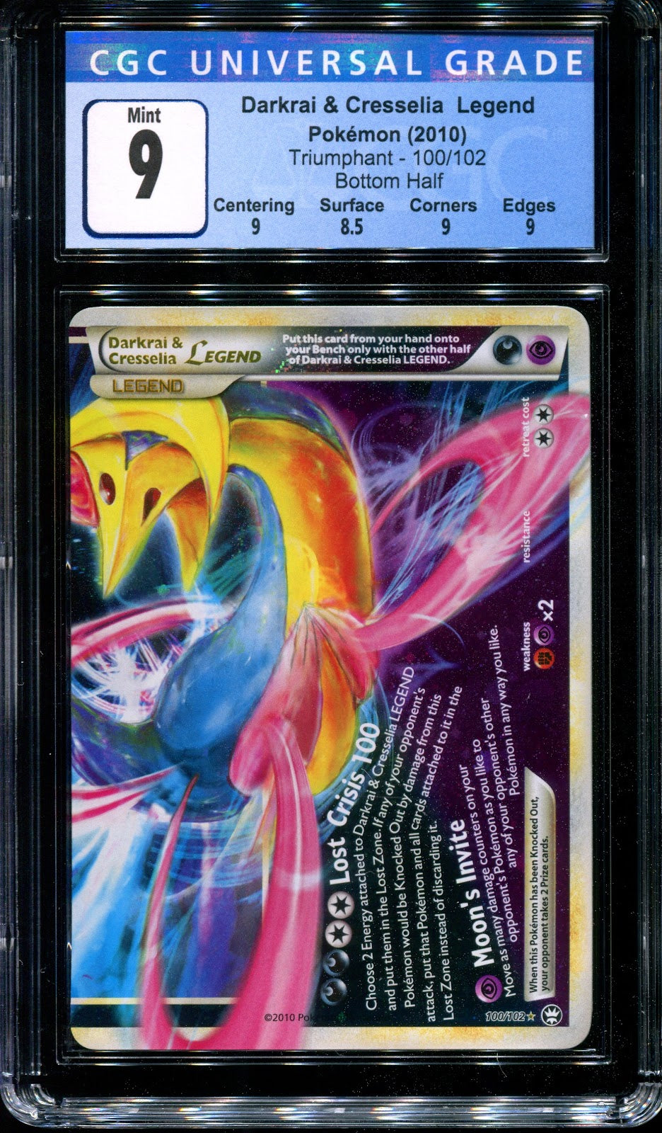 Darkrai & Cresselia LEGEND Triumphant 100/102 Pokemon Holo Bottom Half CGC 9