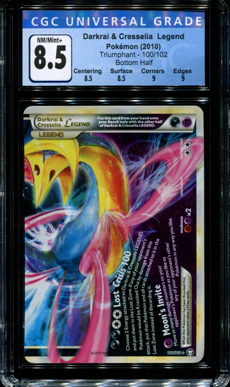 Darkrai & Cresselia LEGEND Triumphant 100/102 Pokemon Holo Bottom Half CGC 8.5