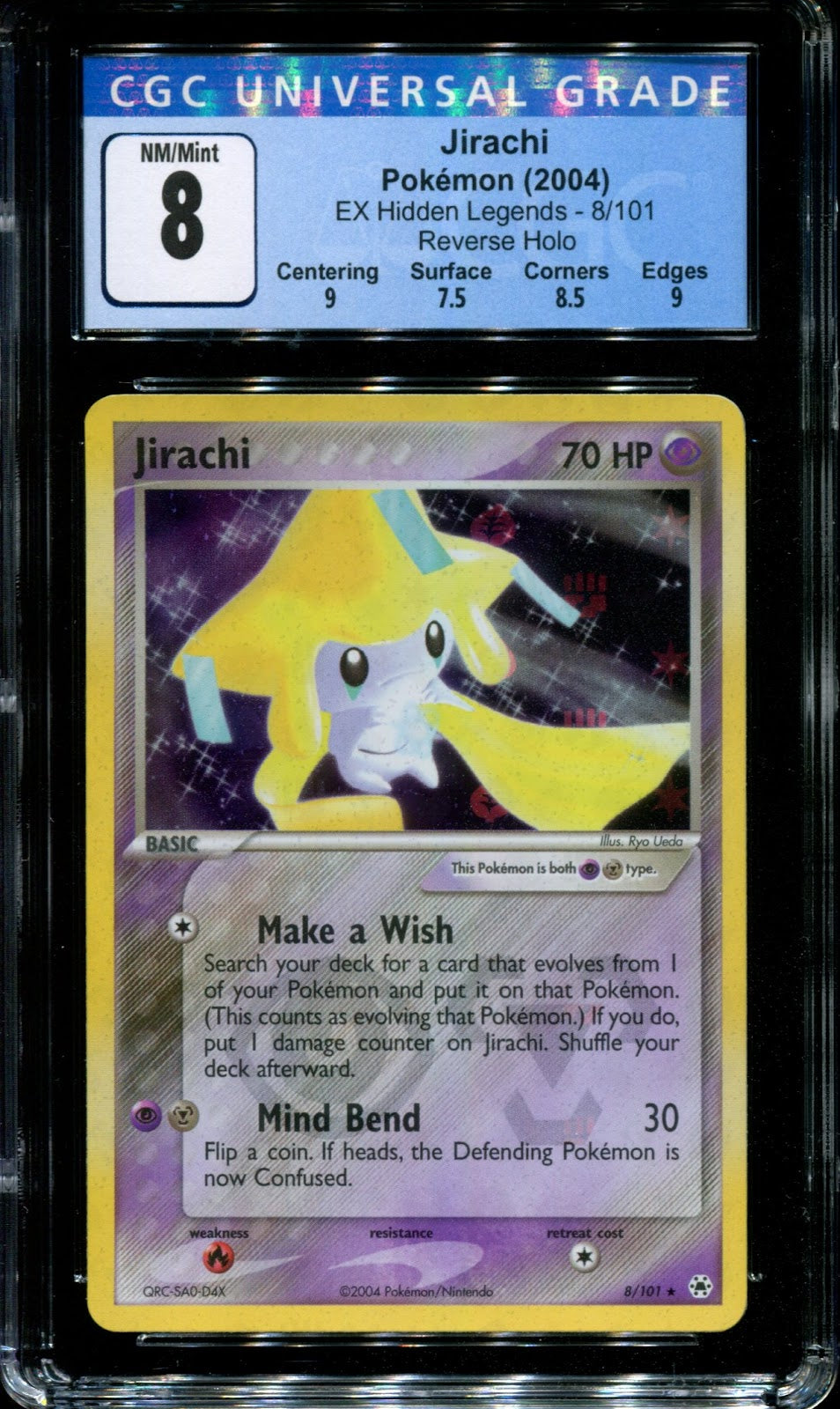 Jirachi ex Hidden Legends 8/101 Pokemon Reverse Holo Rare 2004 Foil CGC 8