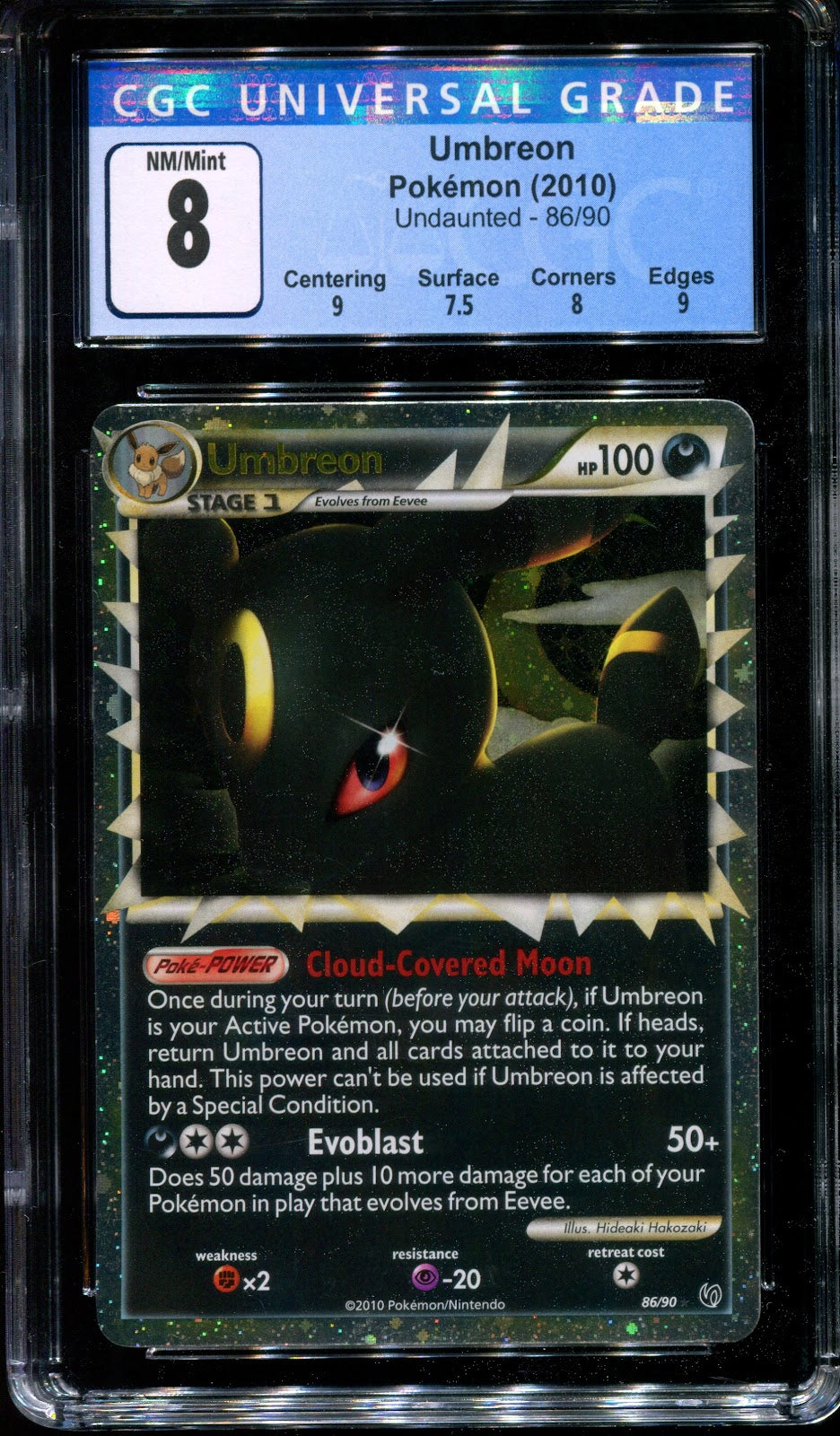 Umbreon Undaunted 86/90 Pokemon Prime Ultra Rare Holo 2010 Foil NM/Mint CGC 8