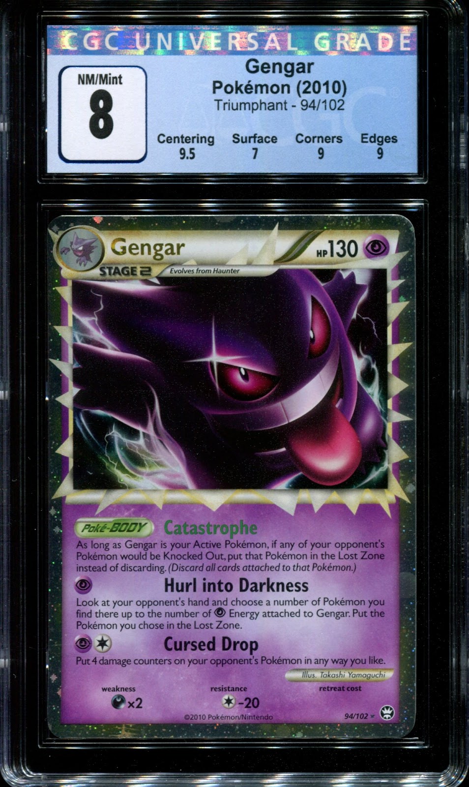 Gengar Triumphant 94/102 Pokemon Prime Ultra Rare Holo 2010 Foil NM/Mint CGC 8