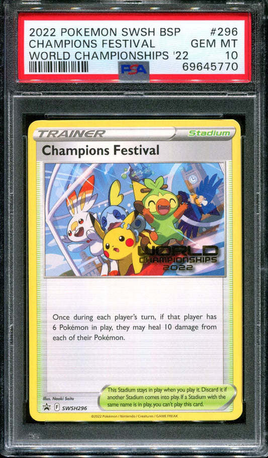 Champions Festival SWSH296 Promo Pokemon 2022 World Championships English PSA 10