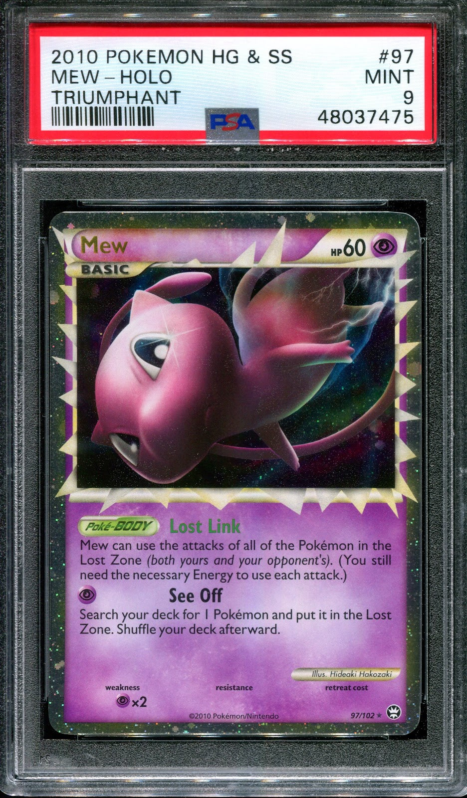 Mew Triumphant 97/102 Pokemon Prime Ultra Rare Holo 2010 Foil PSA 9 Mint