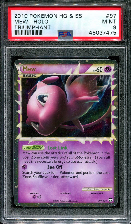 Mew Triumphant 97/102 Pokemon Prime Ultra Rare Holo 2010 Foil PSA 9 Mint