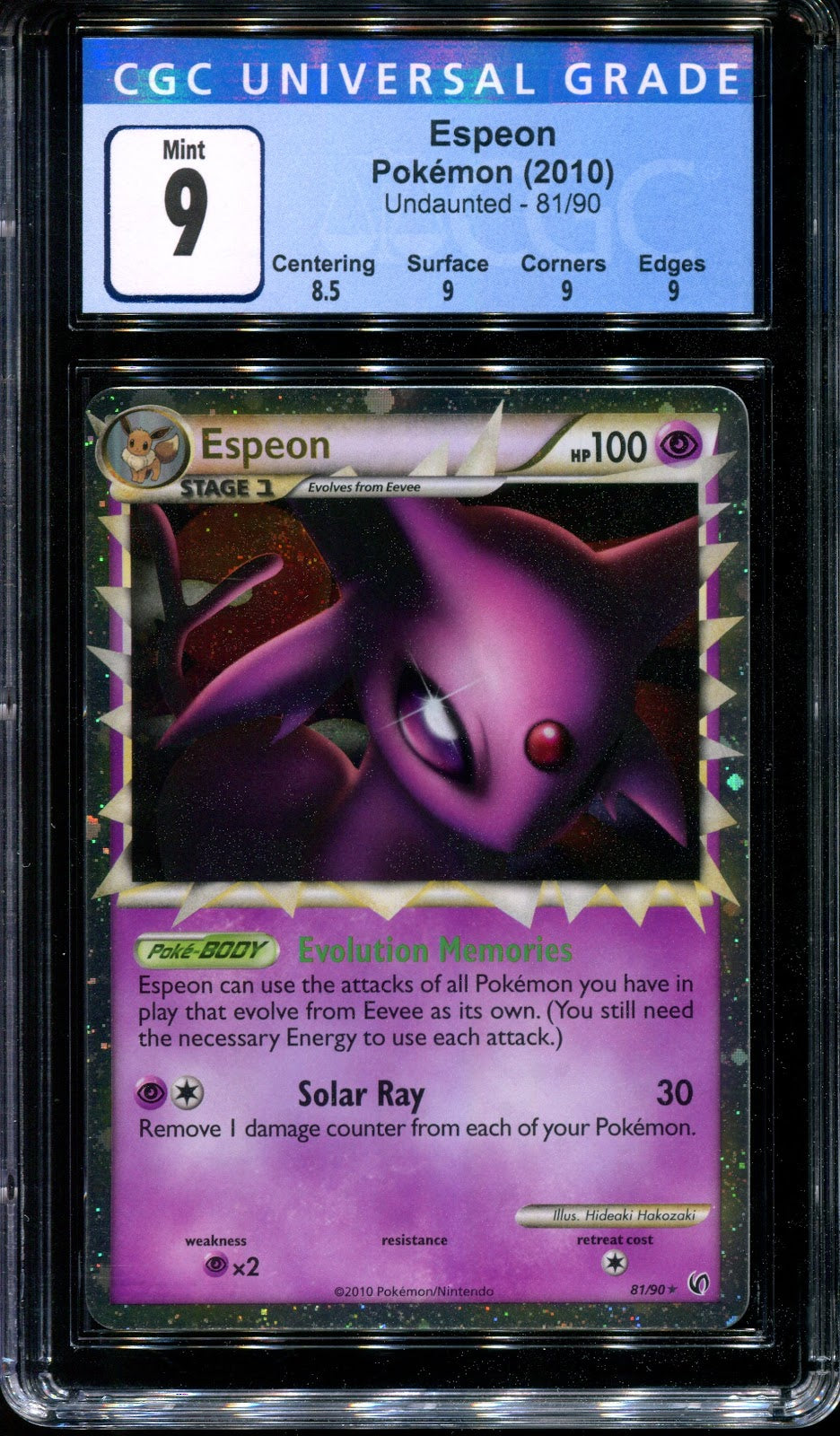 Espeon Undaunted 81/90 Pokemon Prime Ultra Rare Holo 2010 Foil Mint CGC 9