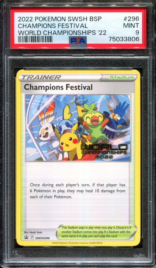 Champions Festival SWSH296 Promo Pokemon 2022 World Championships English PSA 9