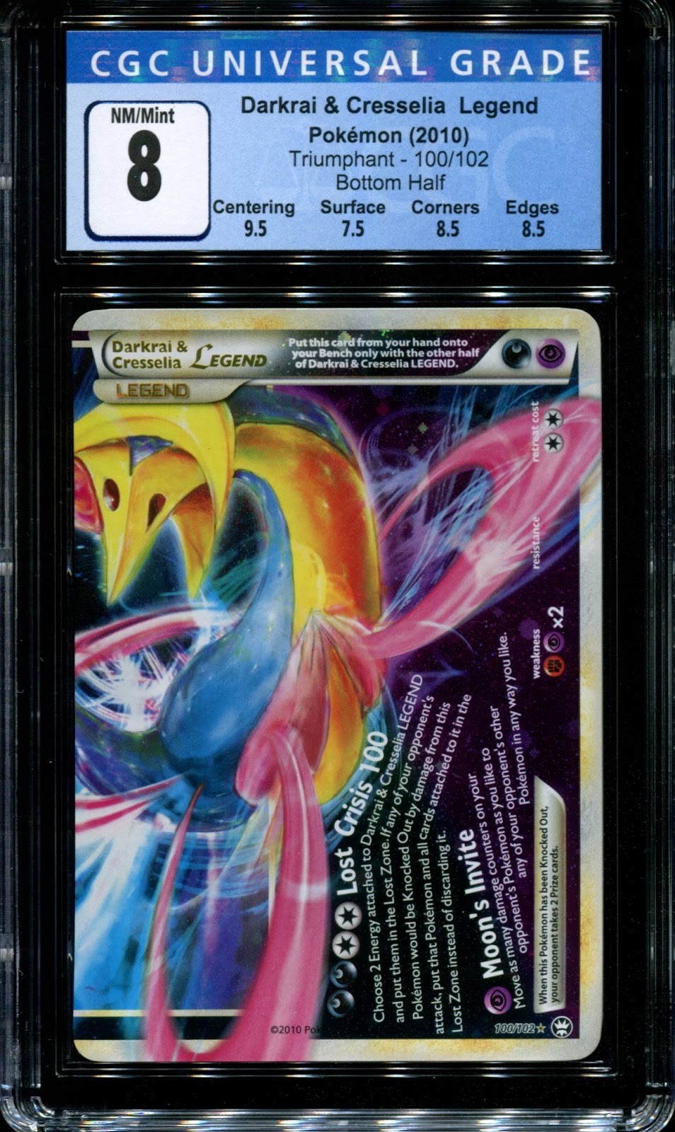 Darkrai & Cresselia LEGEND Triumphant 100/102 Pokemon Holo Bottom Half CGC 8