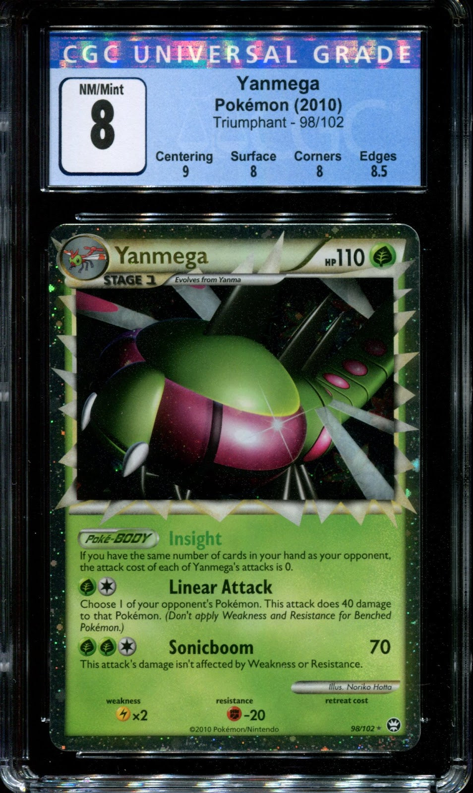 Yanmega Triumphant 98/102 Pokemon Prime Ultra Rare Holo 2010 Foil NM/Mint CGC 8