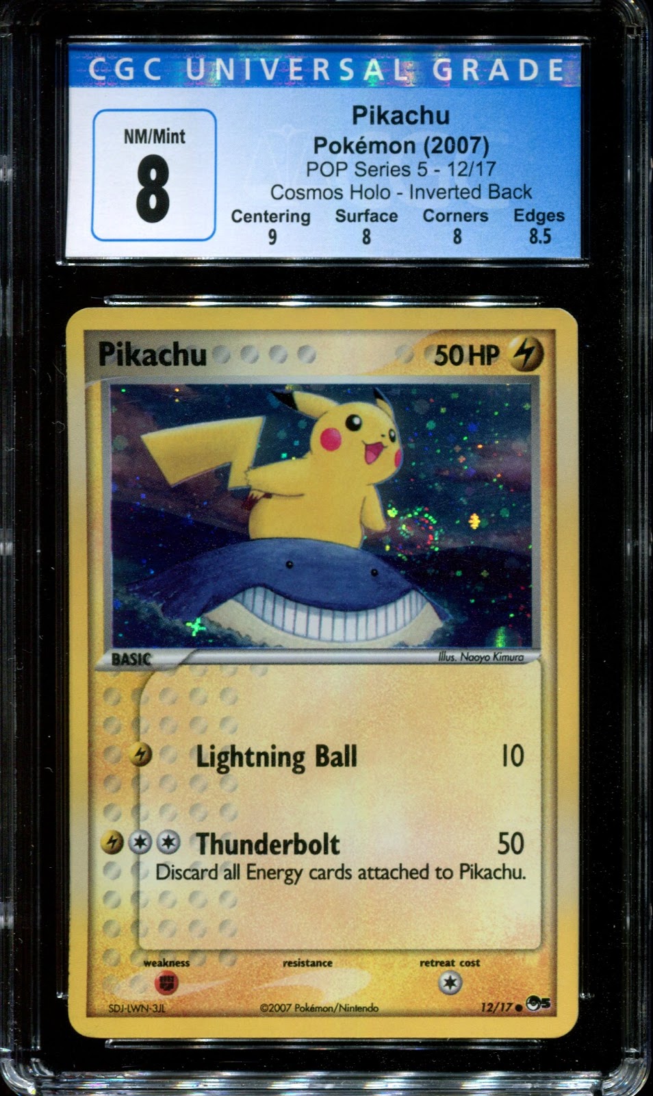 Pikachu POP Series 5 Promo 12/17 Pokemon 2007 Holo Inverted Back Error CGC 8