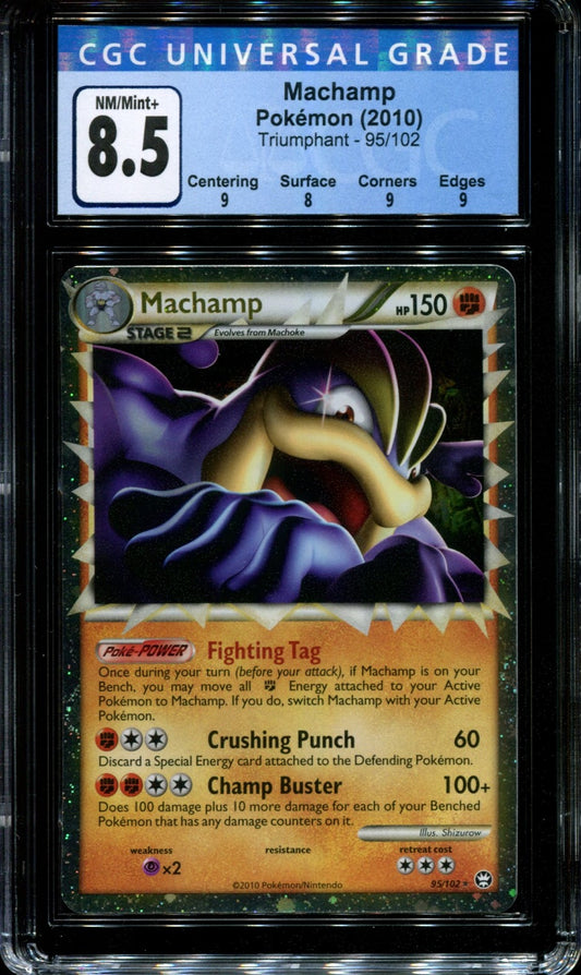 Machamp Triumphant 95/102 Pokemon Prime Rare Holo 2010 Foil NM/Mint+ CGC 8.5