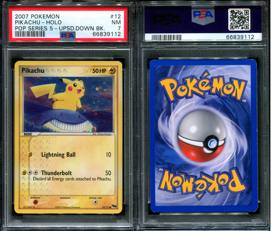 Pikachu POP Series 5 Promo 12/17 Pokemon 2007 Holo Upside Down Back Error PSA 7