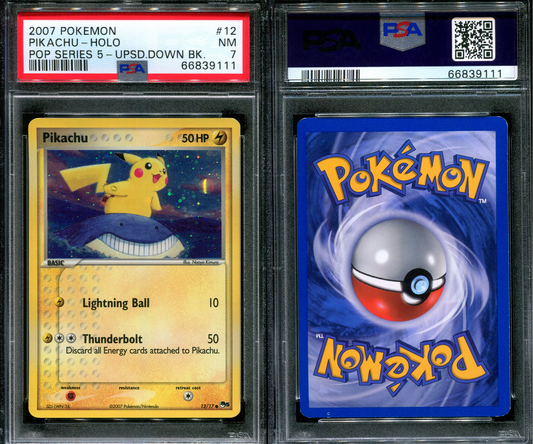 Pikachu POP Series 5 Promo 12/17 Pokemon 2007 Holo Upside Down Back Error PSA 7