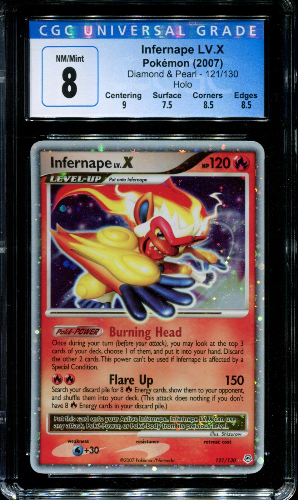 Infernape LV.X Diamond & Pearl 121/130 Pokemon Ultra Rare Holo 2007 Foil CGC 8