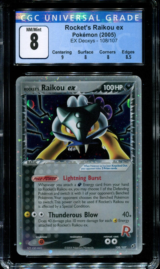 Rocket's Raikou ex Deoxys 108/107 Pokemon Secret Ultra Rare Holo 2005 Foil CGC 8