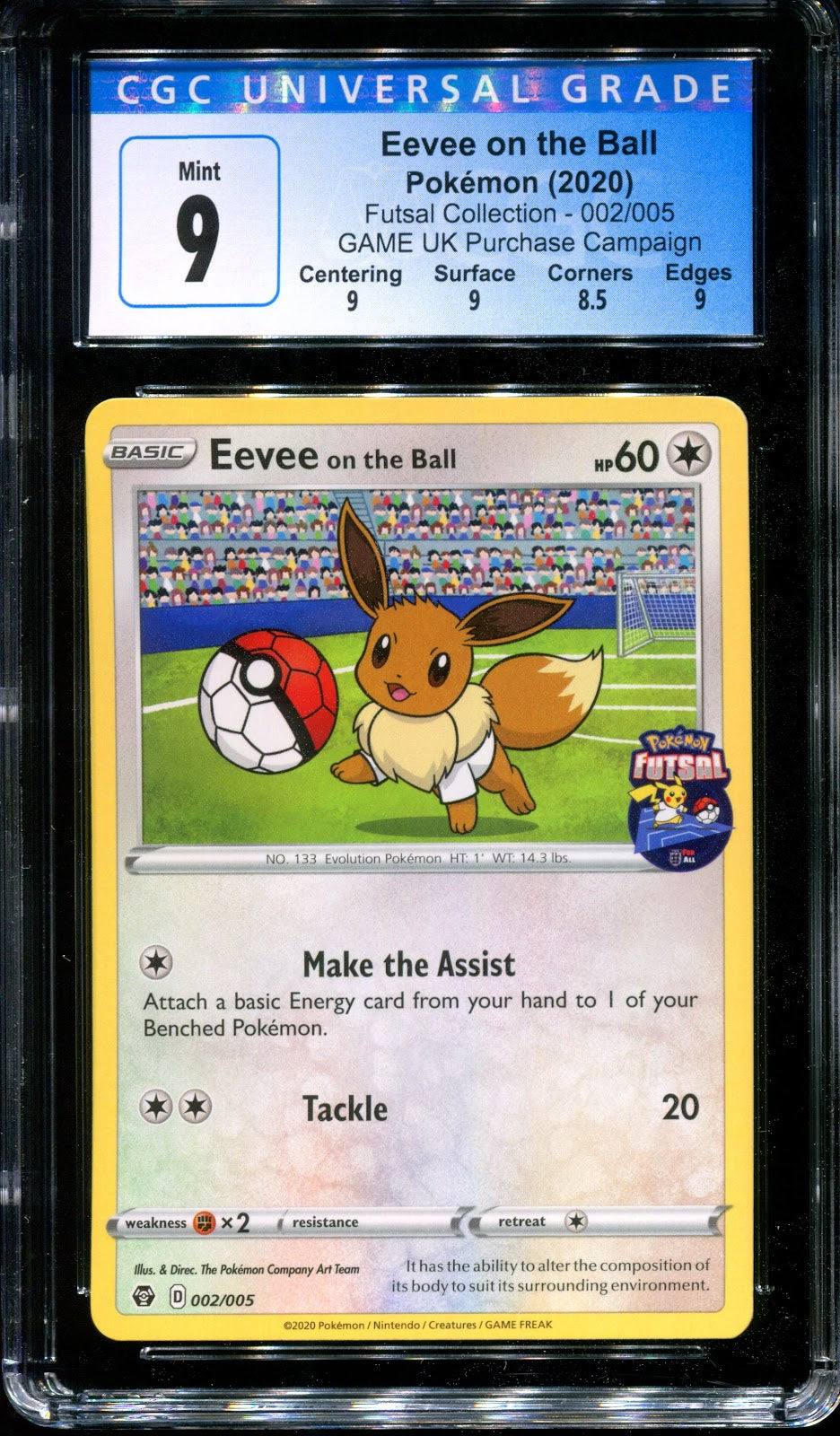 Eevee on the Ball Pokemon Futsal Collection 002/005 UK Exclusive Promo CGC 9