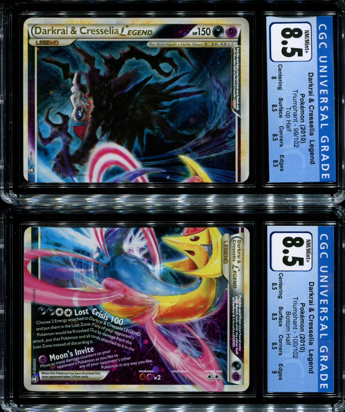 Darkrai & Cresselia LEGEND Triumphant 99 + 100 Both Halves Pokemon Holo CGC 8.5