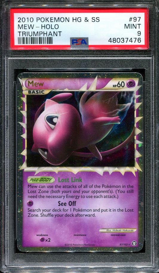 Mew Triumphant 97/102 Pokemon Prime Ultra Rare Holo 2010 Foil PSA 9 Mint