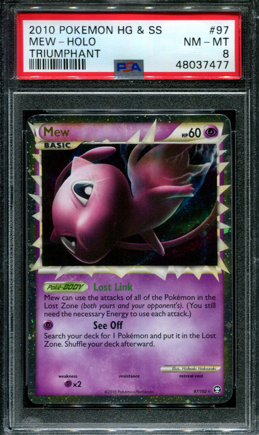 Mew Triumphant 97/102 Pokemon Prime Ultra Rare Holo 2010 Foil PSA 8 NM-MT