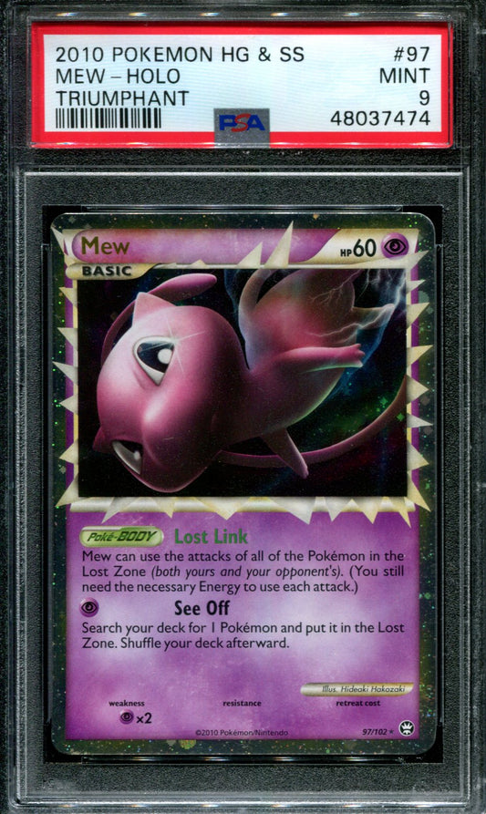 Mew Triumphant 97/102 Pokemon Prime Ultra Rare Holo 2010 Foil PSA 9 Mint